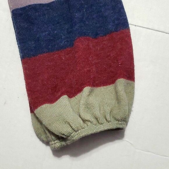 Twenty Ten Boho Trendy Tan & Striped Balloon Sleeves Flowy Waffle Sweater Top - Picture 8 of 9